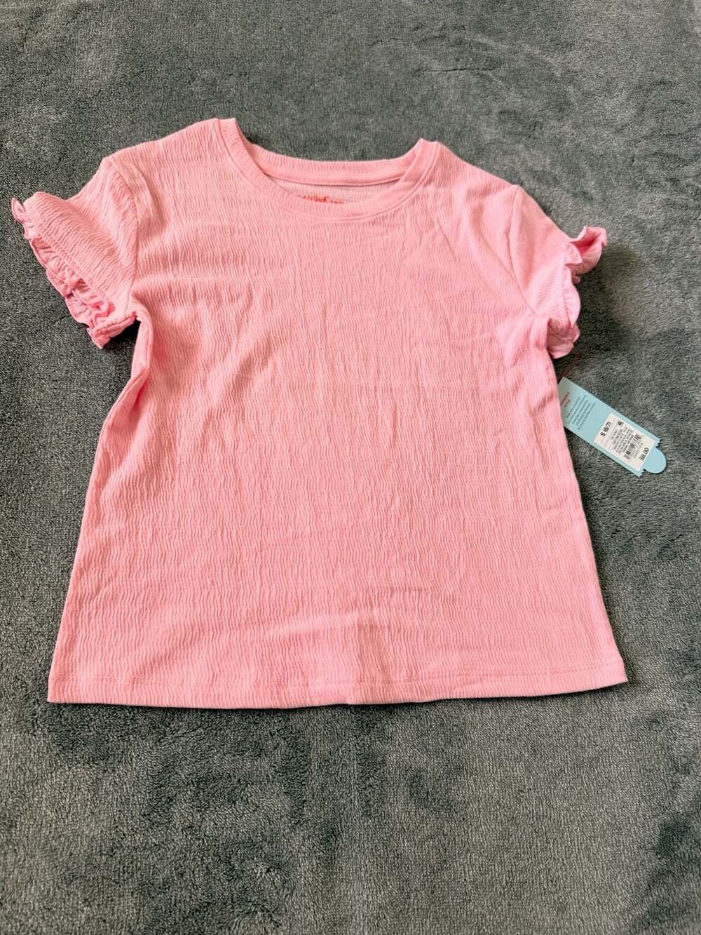 Cat & Jack Girls Pink Ruffle Flutter Sleeve Textured T-Shirt Size S (6/7) NWT